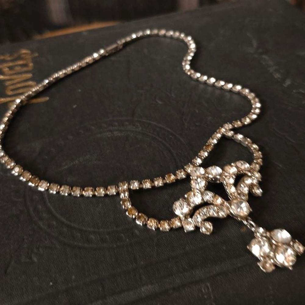 Vintage 1940 1930s Rhinestone Antique Old Hollywood Rhinestone Necklace ArtDeco